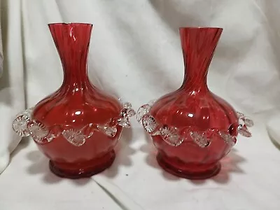 Buy Pair Beautiful Antique Victorian Ruby Glass Vases 18cm • 15£