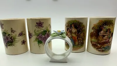 Buy V Old Creamware Ceramics Napkin Ring Holders Royal Albert Angels Nymphs Violets  • 19.99£