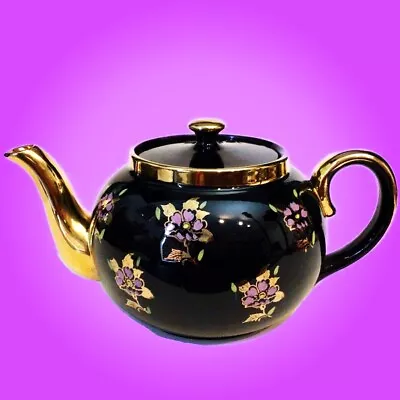 Buy Sadler Teapot Black & Gold Lavender Flowers Vintage England  3271 • 37.57£