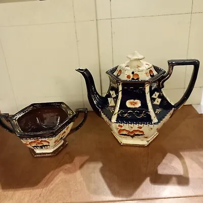 Buy Gaudy Welsh/Imari Style Coffee Pot And Sugar Bowl • 25£