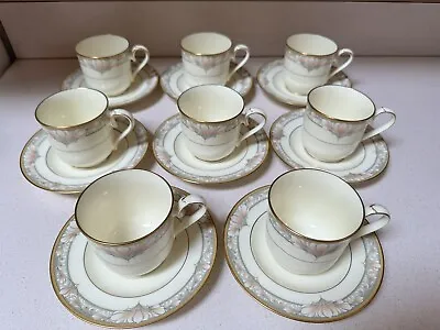 Buy Noritake Fine Bone China BARRYMORE Set Of 8 Footed Tea/Coffee Cups With Saucers • 38.06£