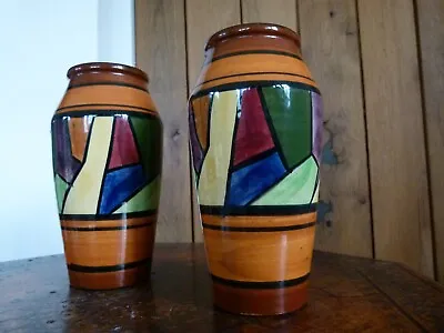 Buy Lovely Rare Pair Of Art Deco Abstract Design Royal Torquay Ware Pottery Vases. • 89£