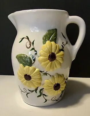 Buy Studio Pottery Art Sunflower White Yellow 8 In Pichter Hand Painted Vintage • 14.40£
