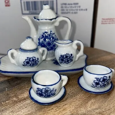 Buy Vintage Blue Floral Mini Child’s 10 Pc China Tea Set W  Underplayed  Thailand • 11.40£