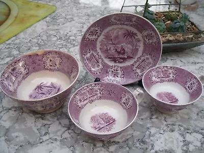 Buy Purple/Mulberry Oriental Opaque China William Ridgway Cups Saucer & Bowl 1830-34 • 15£