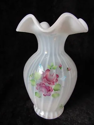 Buy Fenton #3082 FT French Opalescent Cottage Roses Ribbed Optic Vase • 124.89£