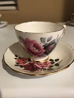 Buy Colclough Cup & Saucer Bone China England Vintage Pink Red Roses Gold Trim • 23.93£