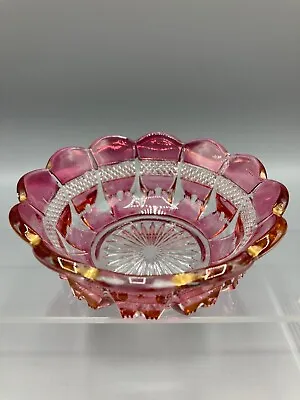 Buy Antique Cranberry Glass Bon Bon Dish Trinket Dish - Gold Lustre Effect • 17.99£