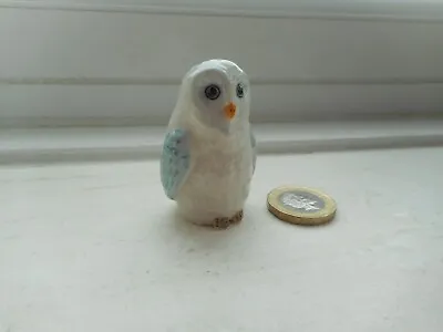 Buy Owl - Pottery - Cute & Collectable Miniature Round, White & Pale Grey/blue Owl • 3.50£