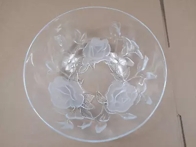 Buy Clear Glass Fruit Bowl With Embossed And Frosted Roses - 23.5 Cm In Diameter • 9.50£