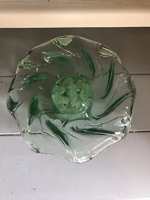 Buy Vintage Art Deco Bagley Green Glass Equinox Posy/Rose Bowl Vase With Frog • 9£