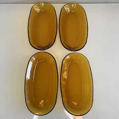 Buy 4 Vintage Amber Glass Oval Bowls Duralex Spain Individual Serving Dishes Set • 17.99£