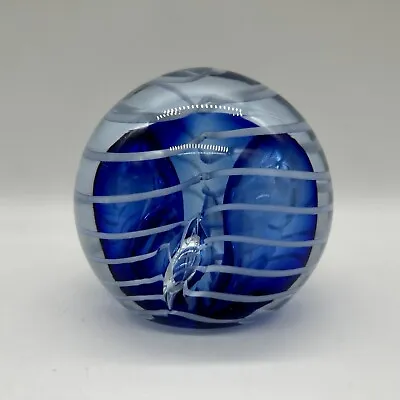 Buy Vintage Okra Glass Art Glass Paperweight Blue Swirl Signed By Richard P. Golding • 55.98£