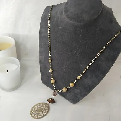 Buy M&S Light Gold & Cream Tone Necklace Pendants Beads Wooden Boho Artsy • 7£