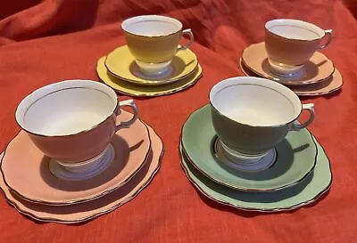 Buy 12 Vintage COLCLOUGH Hand Pastels Bone China Teacups Saucers Plates 4 Trio • 14.99£