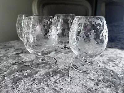 Buy CZECH Glass Cooper Wheel Cut Clear Brandy Glasses Set Of Four • 18£