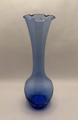 Buy Vintage Cobalt Blue Crackle Glass Vase W/ Fluted Rim 7 7/8  Tall • 9.20£