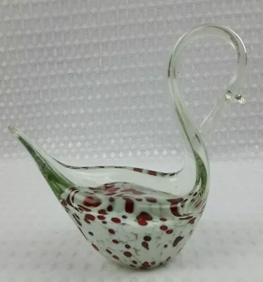 Buy Maltese Red & White 14cm High Art Glass Swan - Malta Paperweight Vintage • 14£