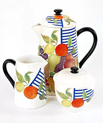 Buy Vintage GIEN France “LA RONDE DES FRUITS  Coffee Pot, Sugar & Creamer • 144.07£