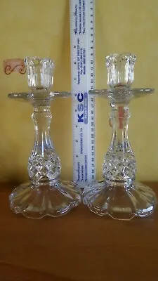 Buy 2 Vintage Pressed Glass Candlesticks. Clear Glass, Fantastic Style. V. G. C. • 17.99£