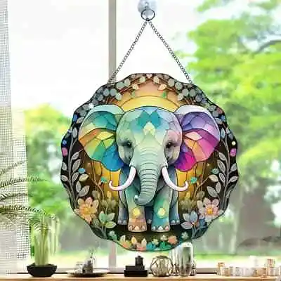 Buy Elephant Design Suncatcher Stained Glass Effect Home Decor Christmas Gift • 6.85£