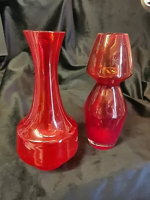 Buy Scandinavian 1960s  Red Glass Vases Riihimaki • 30£
