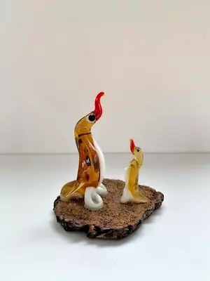Buy Pair Of Hand-Blown Miniature Glass PENGUINS Murano-Style & Mounted On Cork Base • 2.50£