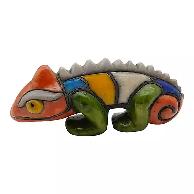 Buy South African Raku Pottery Chameleon Figurine 7  Colorful Handmade Lizard Iguana • 33.74£