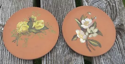 Buy 2 Watcombe Torquay Pottery Hand Painted Floral Terracotta Plates • 24.99£