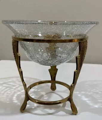 Buy Vtg Candy Bowl Dish Potpourri Trinket Crackle Glass Solid Brass Pedestal Base • 28.46£