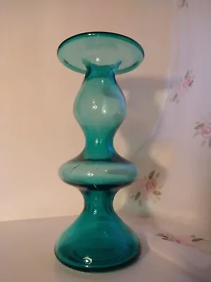 Buy Vintage Scandinavian Style Teal Blue Glass Vase, Handmade MCM • 45£