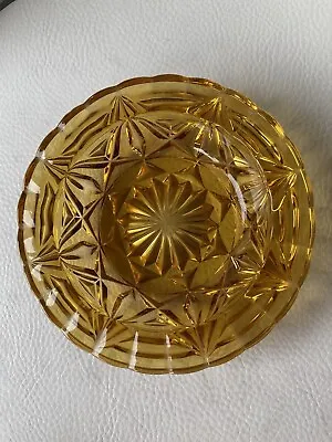 Buy Vintage Retro Orange Amber Cut Glass Starburst Pattern Bowl Table Ornament • 7.99£