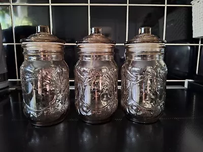 Buy 3x Vintage Smoked Glass Storage Jars Cannisters • 16£