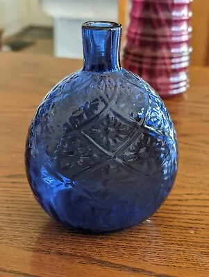 Buy Vintage MMA Cobalt Blue Daisy Diamond Glass Flask/Vase • 23.98£