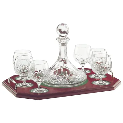 Buy Galway Crystal Longford Large Decanter Set With 6 Brandy Glasses & Serving Tray • 450£