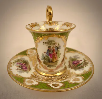 Buy Antique Klemm Dresden Demitasse Cup & Saucer, Scenic, Watteau Painting • 216.16£