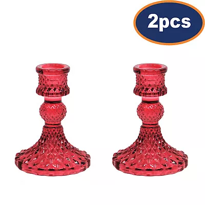 Buy 2Pcs Pink Dinner Candle Holder Glass Vintage Taper Table Tabletop Party Décor • 9.95£