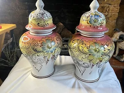 Buy Pair Of Vintage Satsuma Hand Painted Vases With Lids • 45£