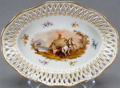 Buy Carl Thieme Dresden Hand Painted Battle Scene Reticulated Oval Dish 1891 - 1901 • 156.08£