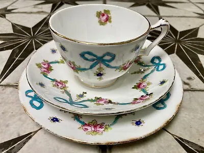 Buy Crown Staffordshire Ribbons And Roses Bow Tea Set Trio F4547 Cup Saucer Plate S2 • 110£