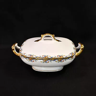 Buy Limoges Vignaud Square Serving Bowl W/Lid The Meuse Red Yellow Blue Gold 1911-20 • 88.81£