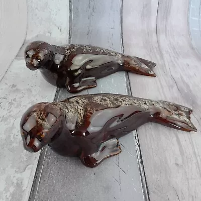 Buy Vintage Seal Ornaments Pair Pottery Brown Honeycomb Mottled Glaze X2 Sea Life Di • 16.97£