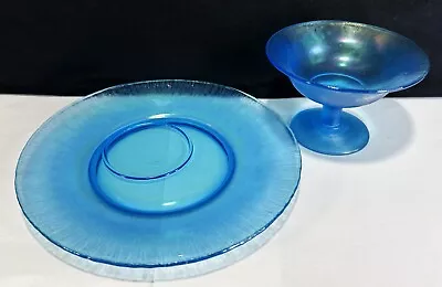Buy Fenton Stretch Glass #103 Sherbert & Offset Under Plate Desert Cake Celeste Blue • 31.30£