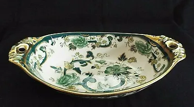 Buy Masons Ironstone Chartreuse Green & Gold Two Handle Ornate 10.1/4  Oval Bowl. • 22.95£