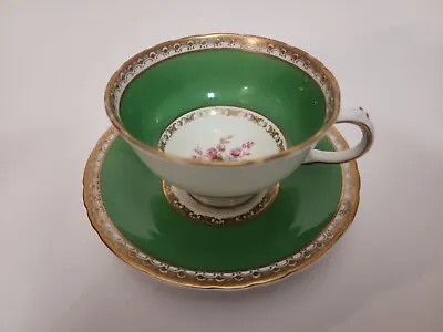 Buy H M Sutherland Bone China Teacup And Saucer Set Made In England Green Flower • 13.99£