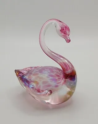 Buy Heron Glass Swan Iridescent Art Glass Pink Rainbow Small Vintage • 11£