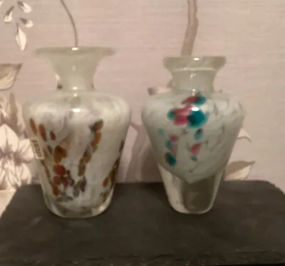 Buy * Mdina White And Red/Orange Glass Bud Vases. Signed.  Ex Condition • 15.99£