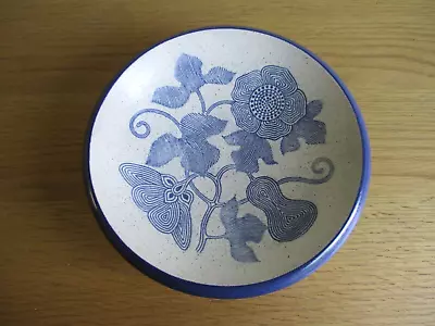 Buy Purbeck Pottery England Shallow Dish Blue Grey Speckled Flower Design 17cm Diame • 4.99£