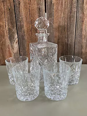 Buy 5pc Vintage Heavy Cut Glass Square Whiskey Decanter + 4 X Glasses/ Tumblers • 29.95£