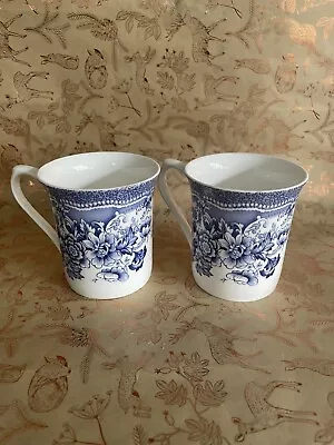 Buy Queen's Tonquin Blue And White Floral Bone China Mug X2 In Very Good Condition • 15£